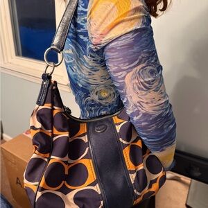 Coach Navy and Orange Fabric Shoulder Bag